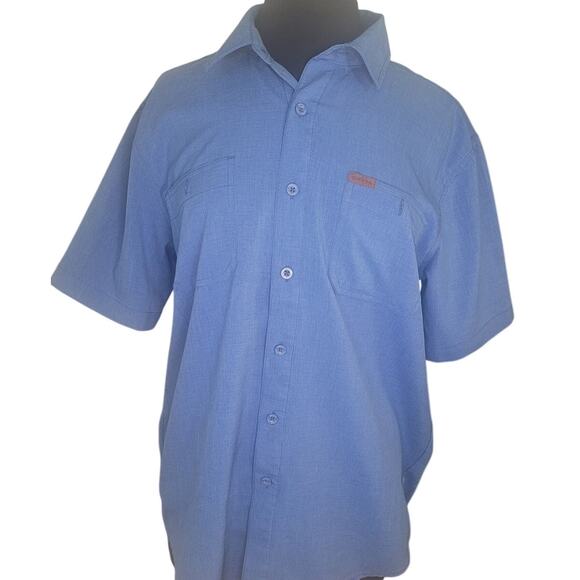 Orvis Tech Chambray Performance Shirt Men’s M Blue Stretch Outdoor Utility EUC - Picture 1 of 9